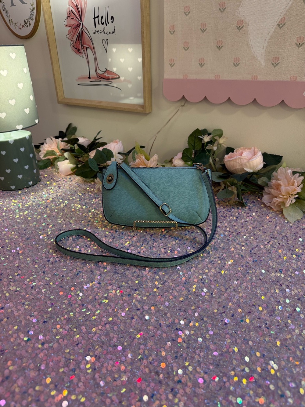 Women's Crossbody/Wristlet/Clutch Bag - Teal Blue Leatherette - Like New - Picture 2 of 10